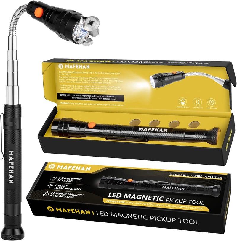 MAFEHAN Telescoping Magnetic Pickup Tool with Extendable Flashlight, Unique Mens Gifts for Dad, Husband, Grandpa & Boyfriend – Christmas Gifts, Stocking Stuffers, White Elephant Gifts - Image 1